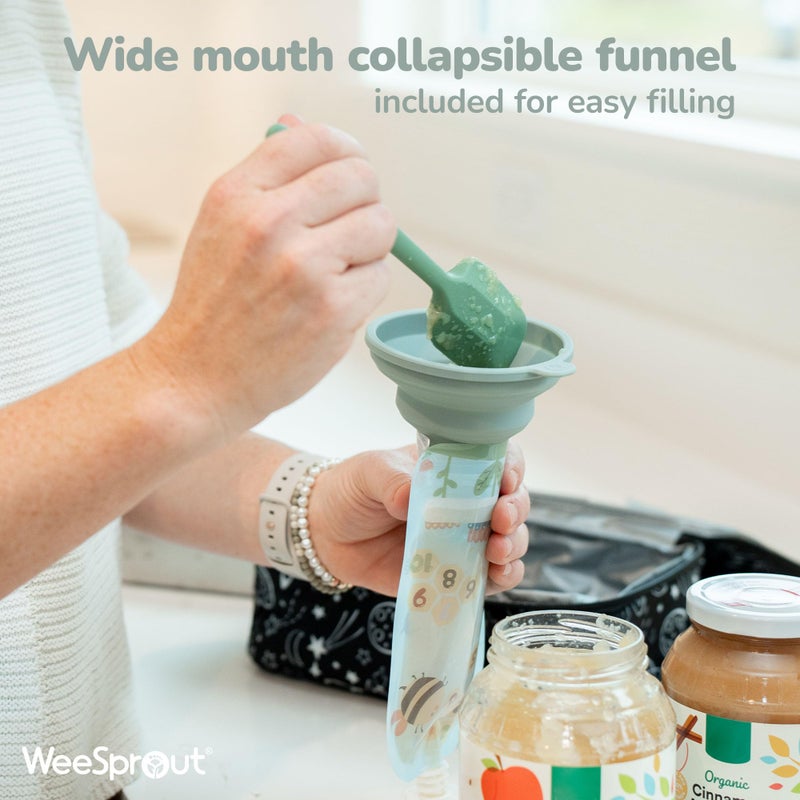 WeeSprout Double Zipper Reusable Food Pouches, Perfect for Babies & Toddlers, Freezer & Dishwasher Safe (Educational, 3.4 Fl Oz (Pack of 6) + Pouch Filler) - Image 5